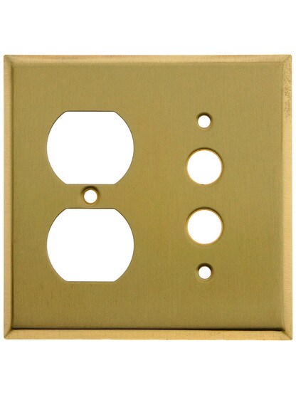 Classic Combo Push Button Switch / Duplex Cover Plate In Pressed Brass or Steel